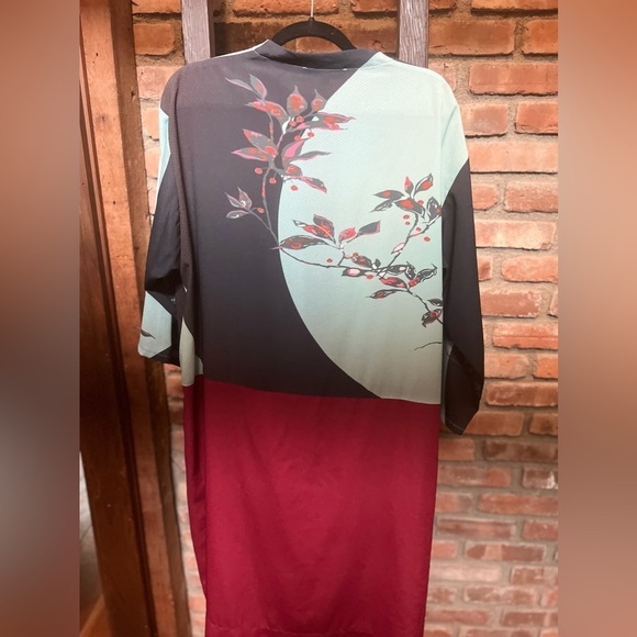 Citron Clothing Blossoming Floral Asian kimono overcoat size 1x red green brown - Picture 7 of 7